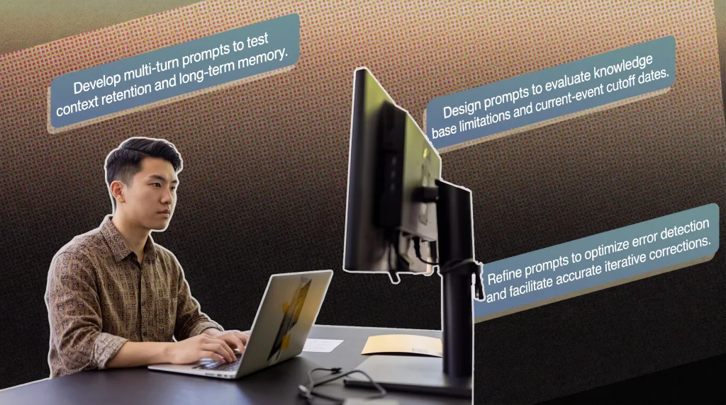 Person practicing prompt engineering on a laptop