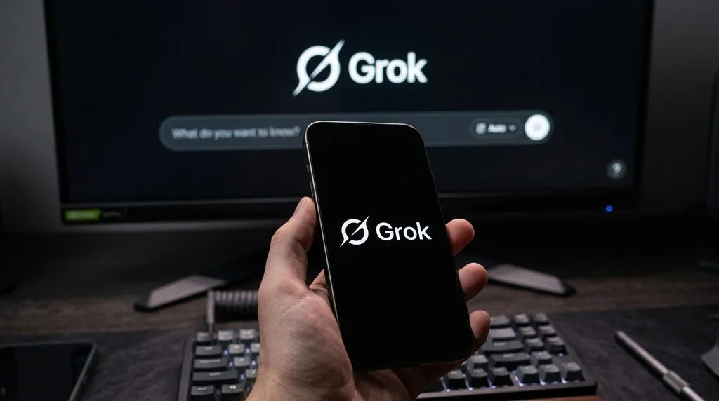 Grok xAI logo on dark screen interface