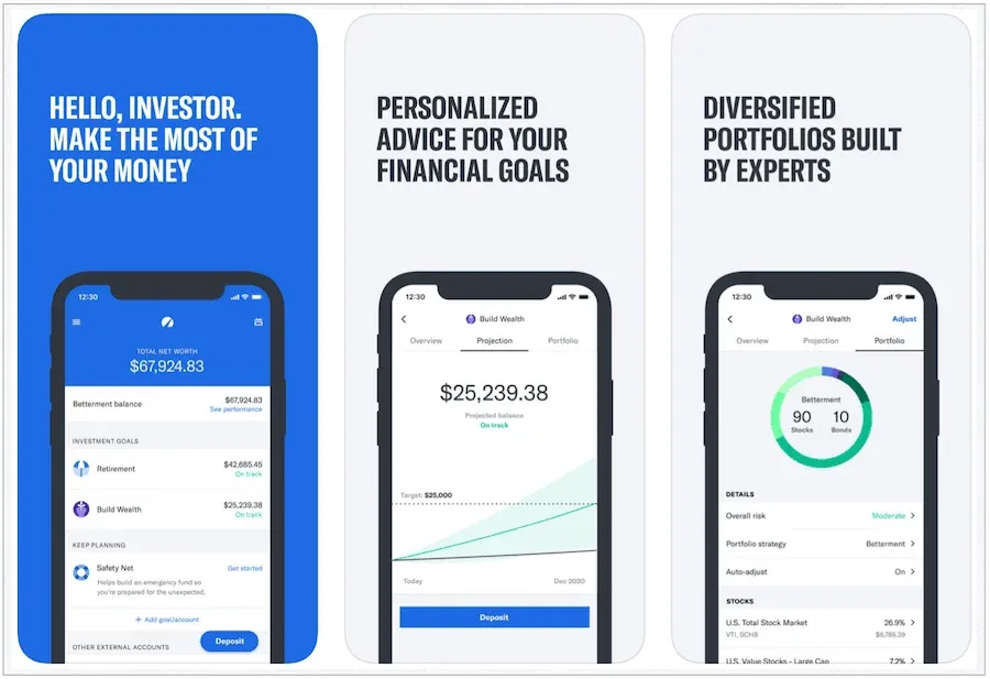 Betterment app portfolio balance and performance