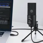 USB microphone connected to a laptop for a mic test