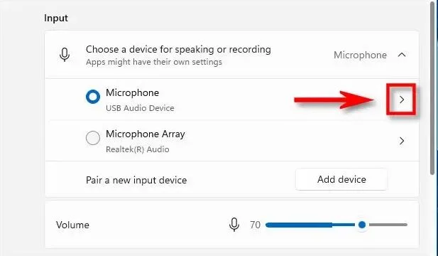 Windows input device selection for microphone test