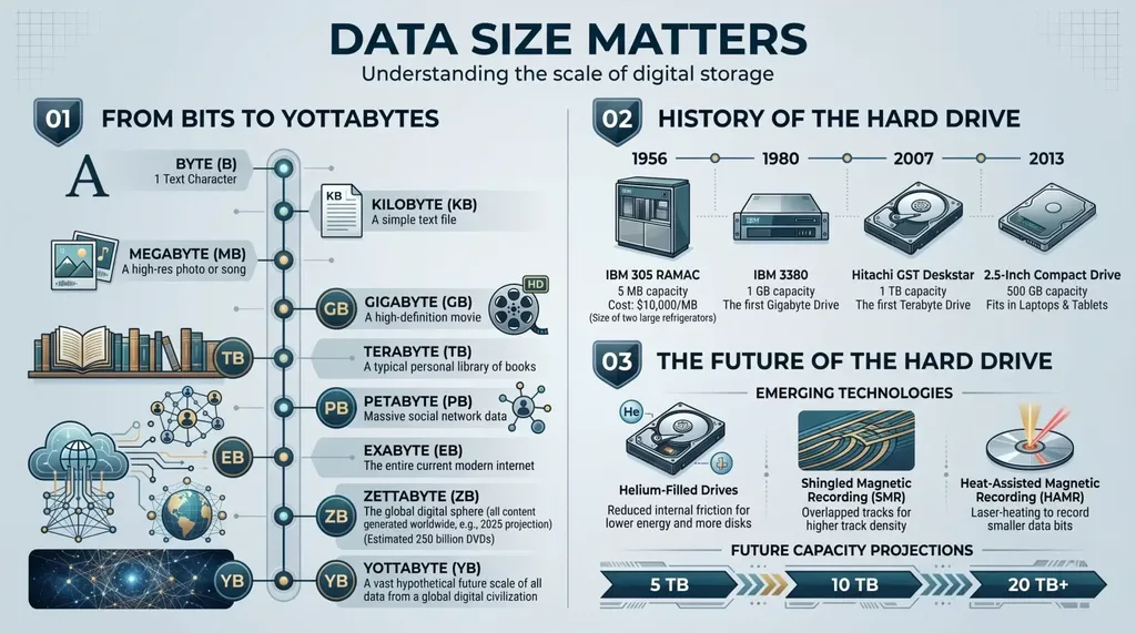 Digital storage units pyramid from bits to brontobytes